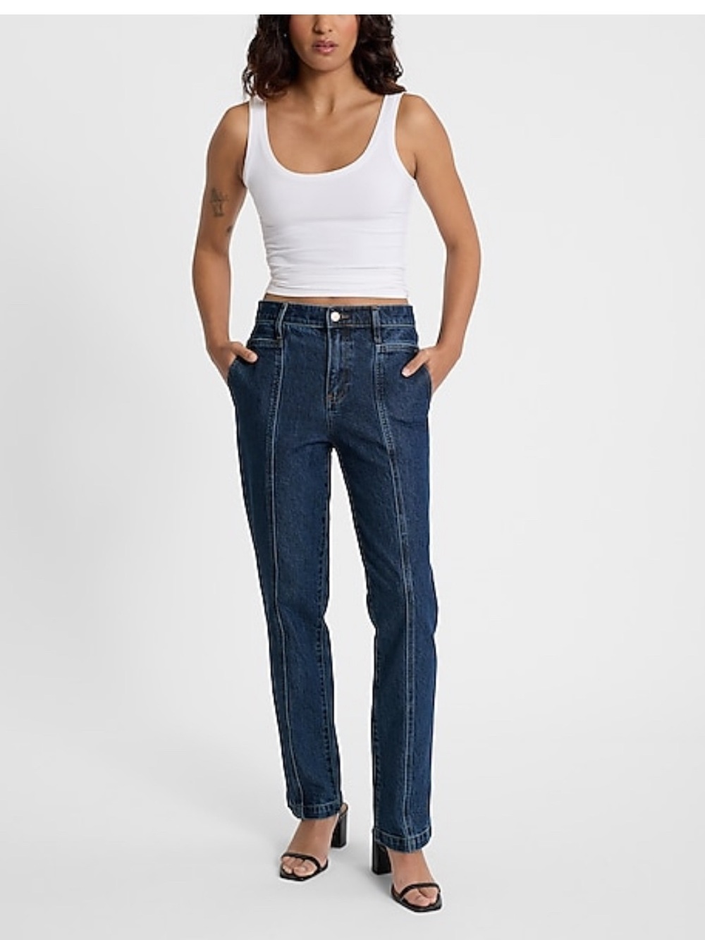 Express Women's Dark Blue Straight Leg Jeans with Front Seams